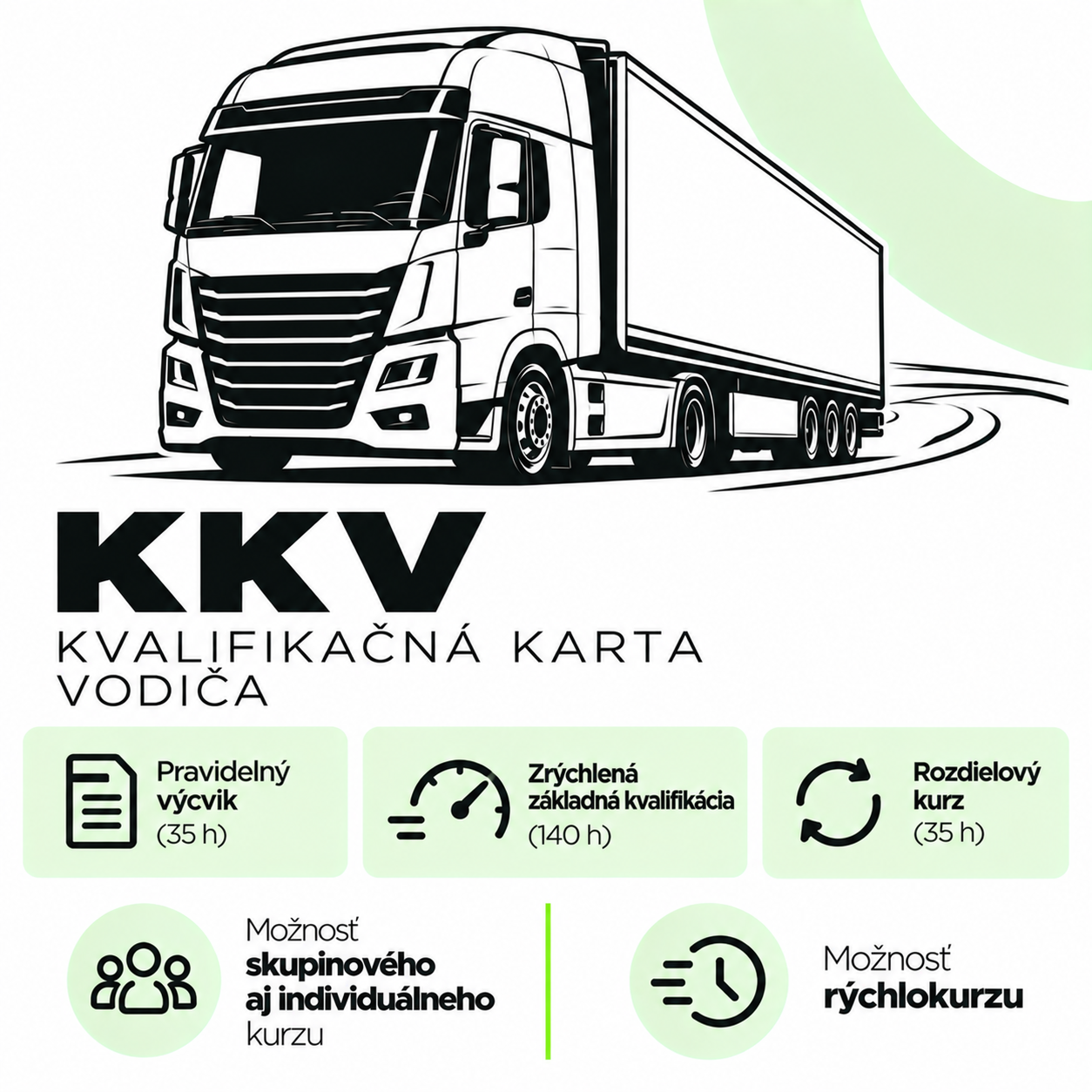 KKV, kvalifikačná karta vodiča. Pravidelný výcvik 35 hodín, zrýchlená základná kvalifikácia 140 hodín, rozdielový kurz 35 hodín.